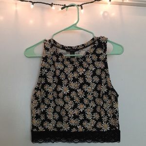 Forever 21 Sunflower Crop Top with a Lace Trim